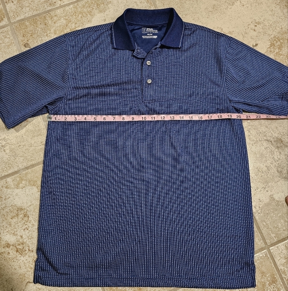 PGA Tour Mens Performance Golf Polo Shirt Medium Navy Blue Micro Dot Athletic - Picture 5 of 6